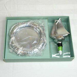 Mariposa Cast Aluminum Sailing Wine Coaster and Stopper Set NIB